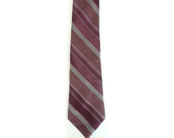 Vintage jaren 80 gestreepte polyester stropdas, rood zwart zilver