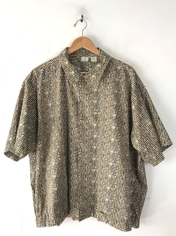 Vintage Mens Print Shirt,  Haband Brown & Beige P… - image 2