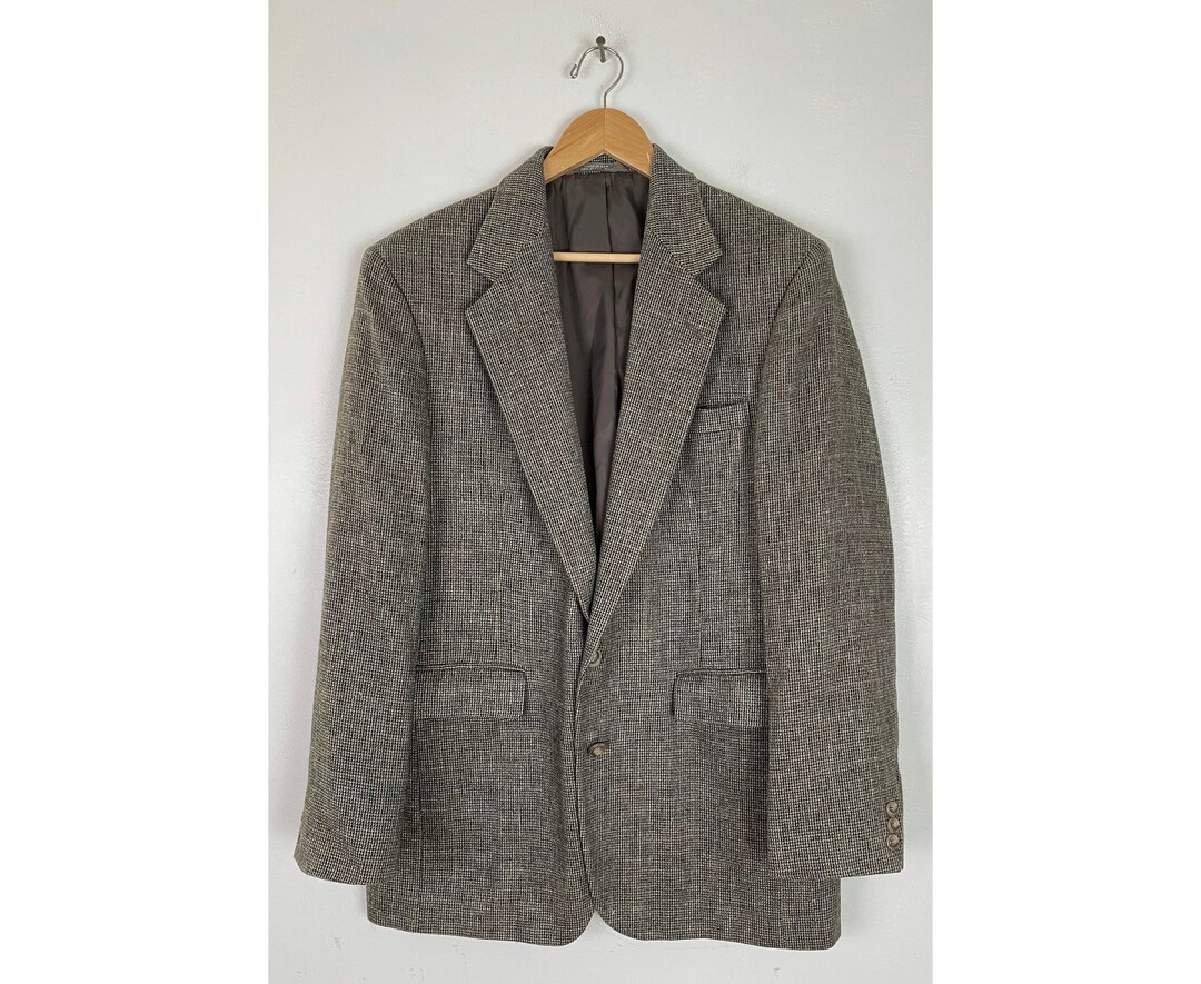 Vintage 80s-90'S Glen Plaid Two-pleat Men's Slacks, Size W35 unclear gray type Vintage Second Hand