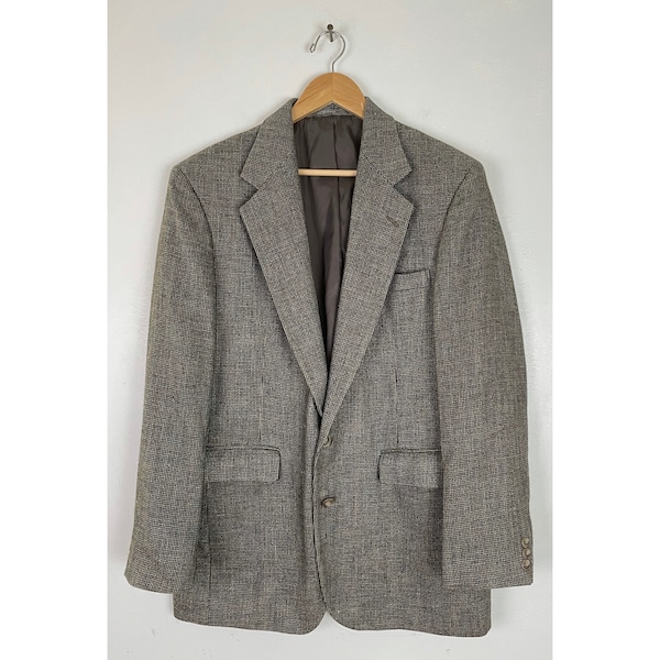 Vintage Mens Plaid Blazer, 90s Gray & Brown Plaid Sport Coat Size 40L, Classic Gray Plaid Sport Coat, Plaid Business Formal Event Jacket