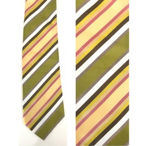 90s Colorful Striped Tie, Retro Striped Tie, Green Pink Brown White Tie, Diagonal Striped Tie, Classic Striped Necktie, Preppy Tie