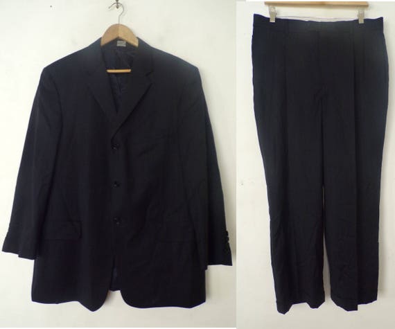 90s Claiborne Black Pinstriped Two Piece Suit Mens