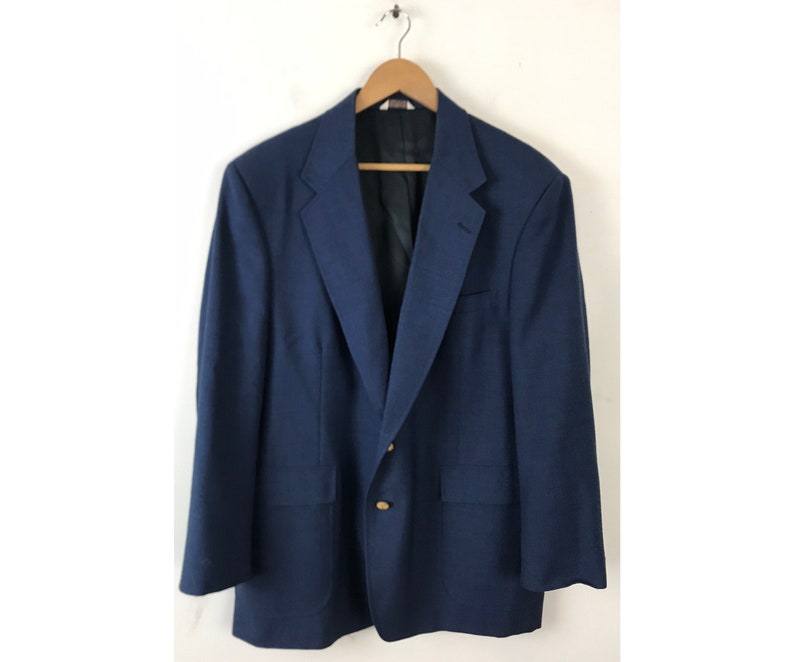 Formal Event Blazer Classic Blue Mens Blazer 80s Blue Sport Coat with Gold Buttons Mens Size 48 Vintage Gold Button Sport Coat