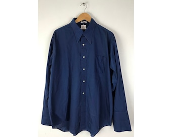 Vintage Mens French Cuff Shirt, 1970s Dark Blue Dress Shirt Size XXL 17.5, Classic Blue Dress Shirt, Formal Event Dressy French Cuff Shirt