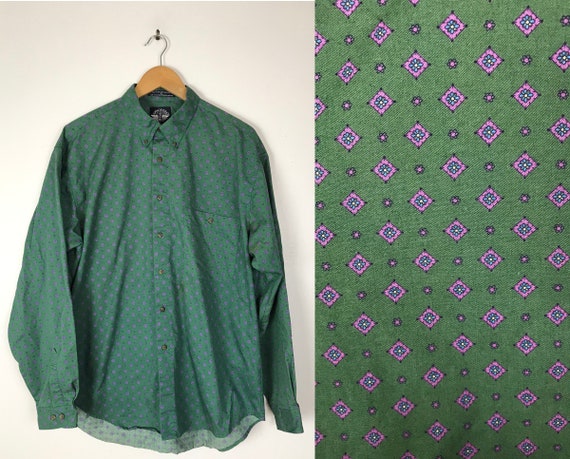 Vintage Levis Dockers Green & Purple Print Button