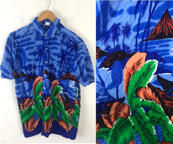 Vintage Mens Hawaiian Shirt, 1990s Tropical Islan… - image 1