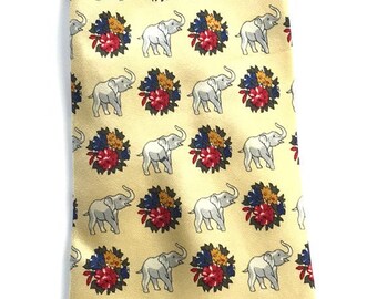 Vintage Elefanten & Blumen Krawatte, Hellgelbe Blumen Herren Neuheit Krawatte
