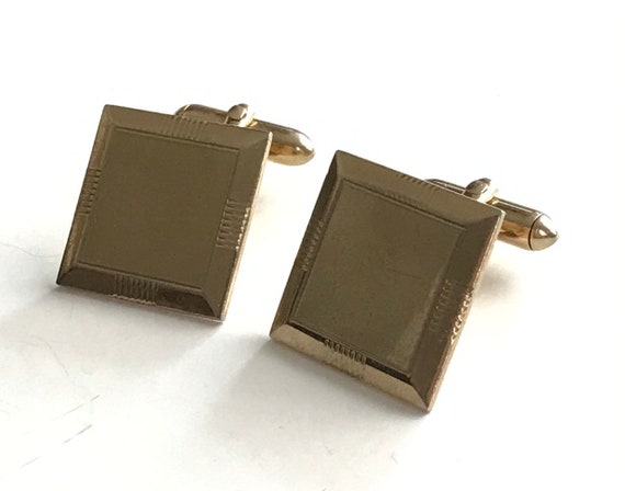 Vintage Gold Square Cufflinks, Whale Back Framed … - image 2