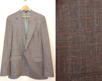 Vintage Mens Bill Blass Blazer, Gray Plaid Sport Coat Size 44, Colorful Plaid Sport Coat Preppy Sport Coat, 80s Gray Plaid Sport Coat, Retro