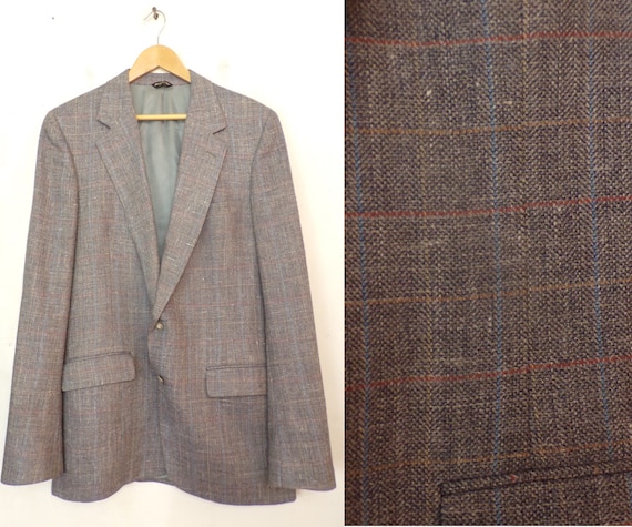 Vintage Bill Blass Gray Plaid Sport Coat Mens Size