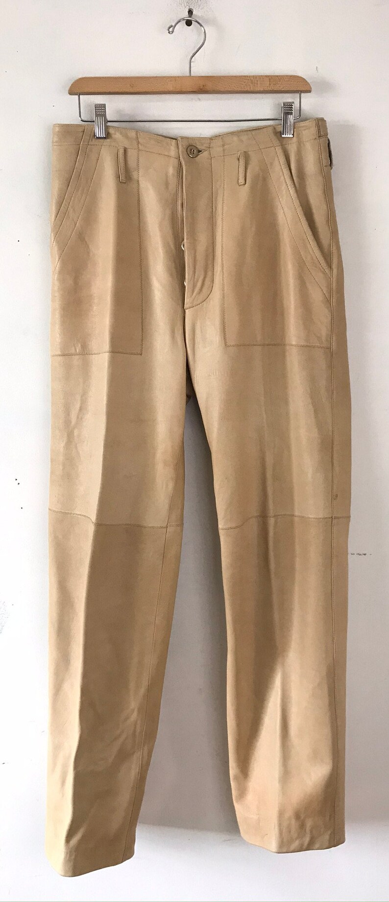 Vintage Mens Beige Leather Pants leather Size 32 Waist Etsy