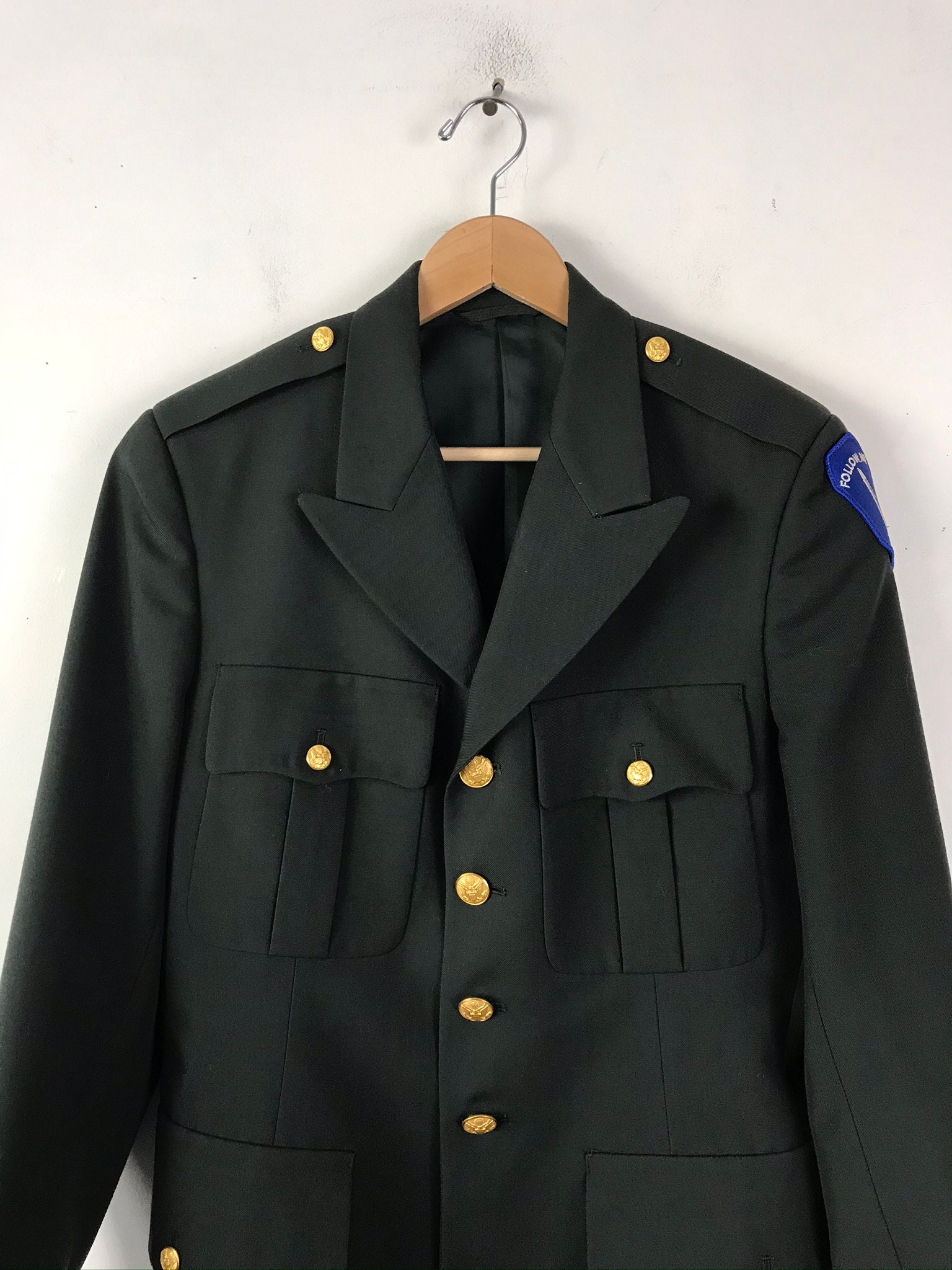 Vintage US Army Green Coat Green Gold Buttons Mens Size 40L Etsy UK