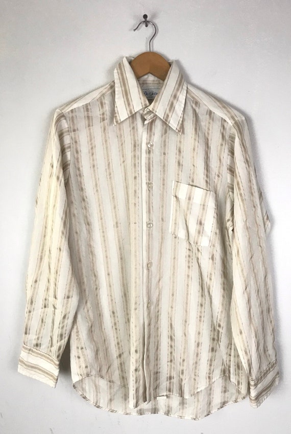 Vintage Mens Disco Shirt, 70s Gold & White Stripe… - image 2