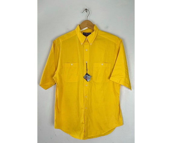 Vintage Bright Yellow Button Down Shirt Mens Medium 90s New | Etsy