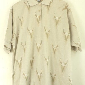 Vintage Mens Longhorn Shirt, 90s Tan Longhorn Skull Print Size XL Shirt,  Polo Shirt, Tan Polo Shirt, Longhorns, Barn, Country Shirt,90s