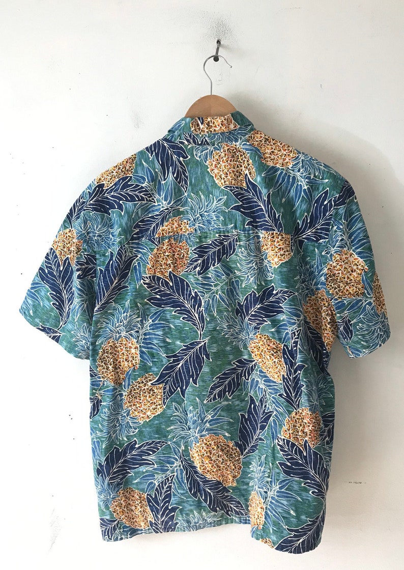 90s Pineapple Print Hawaiian Shirt Mens Medium Wild Beach Print Shirt Tropical Leaf Print Hawaiian Shirt Mens Pineapple Hawaiian Shirt