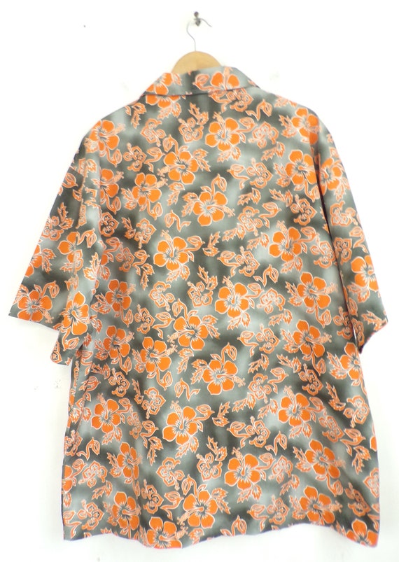 Vintage Hawaiian Shirt Mens 2XL, Orange & gray Fl… - image 5