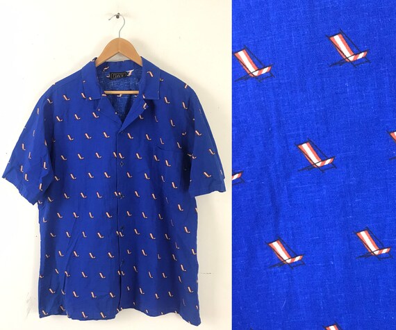 Vintage Beach Chair Print Shirt, 1980s Mens Size