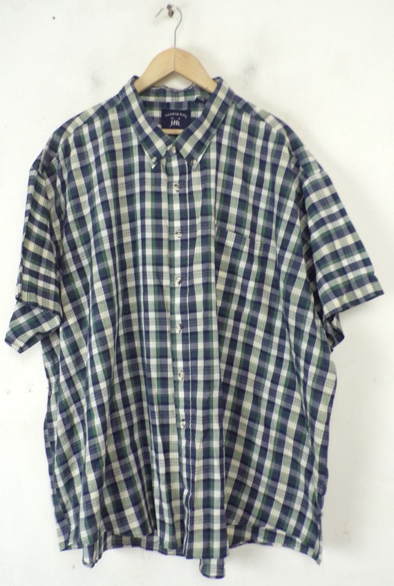 Vintage Mens Plaid Shirt, Size 4X Blue Green & Wh… - image 2