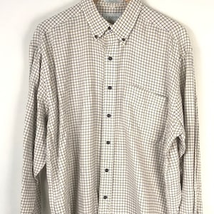 Vintage Mens Plaid Shirt, 90s Izod Cream Blue & Gray Plaid Button Down Shirt Size Large, Preppy Plaid Button Down Shirt, Plaid Mens Shirt image 2
