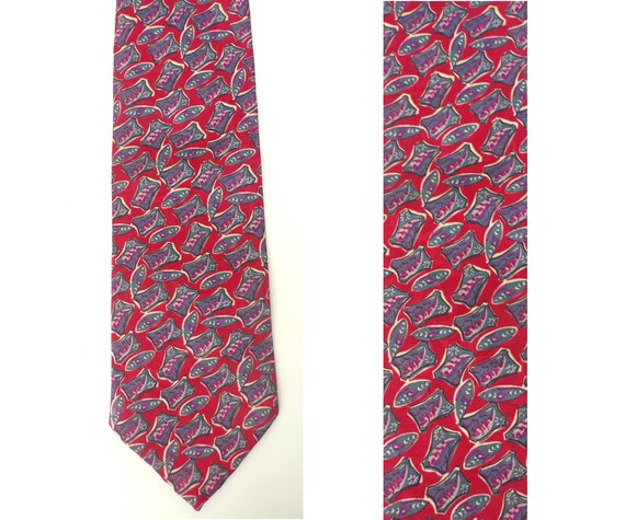 90s Red Blue & Purple Abstract Print Mens Tie, Me… - image 1