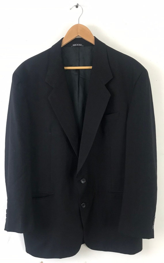 90s Black Pinstriped Sport Coat Mens Size 43L, Go… - image 2