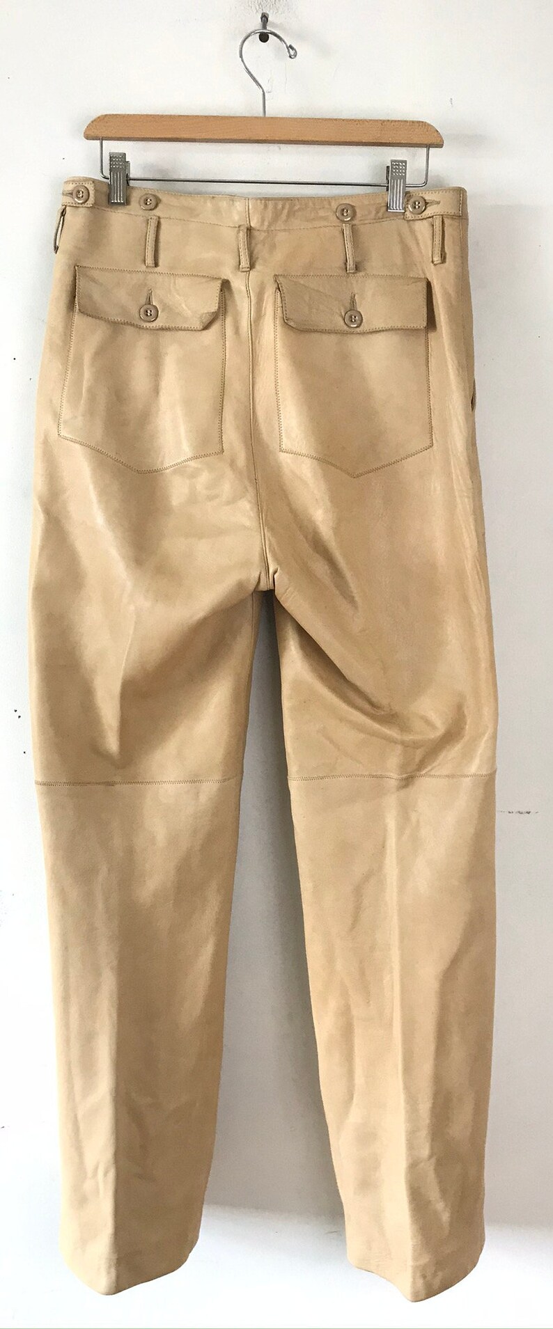 Vintage Mens Beige Leather Pants leather Size 32 Waist Etsy