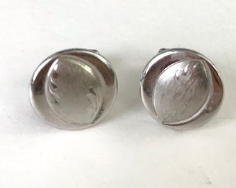 Vintage Silver Circle Cuff Links, Classic Silver Geometric Bullet Back Cuff Links, Business Formal Event Wedding Groomsman Gift