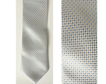 80s Blue & Yellow Diamond Print Skinny Tie, Mens Tie, Silk Tie, Geometric Tie, Skinny Tie, Classic Tie, Formal Tie, Diamond Print, 80s Tie