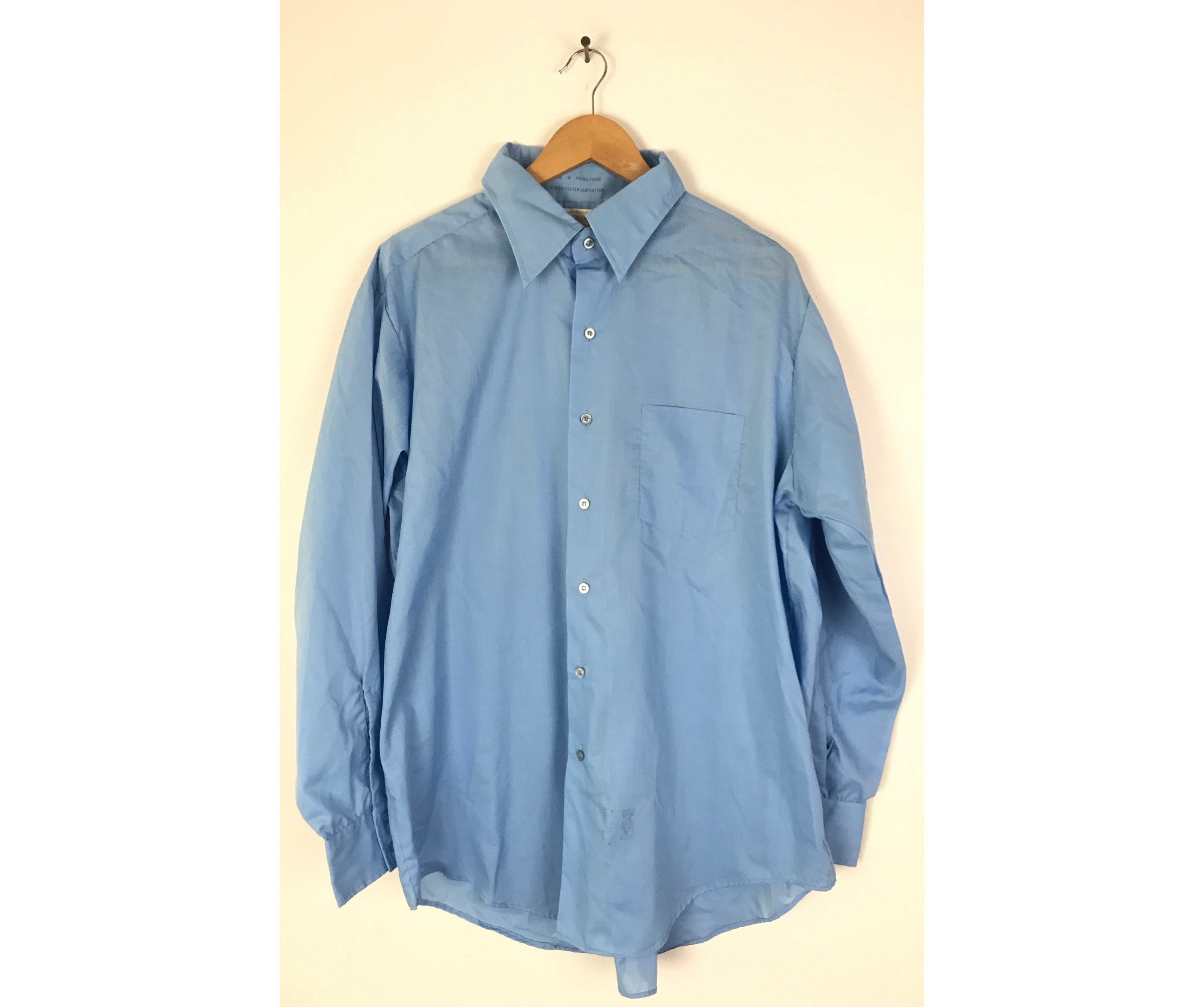 60s Blue Dress Shirt Mens Size 17.5 34 