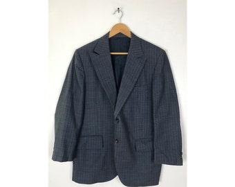 70s Blue Zigzag Print Sport Coat Mens Size 42S, Vintage Peak Lapel Formal Event Wedding Blazer, 1970s Blue Retro Funky Print Blazer