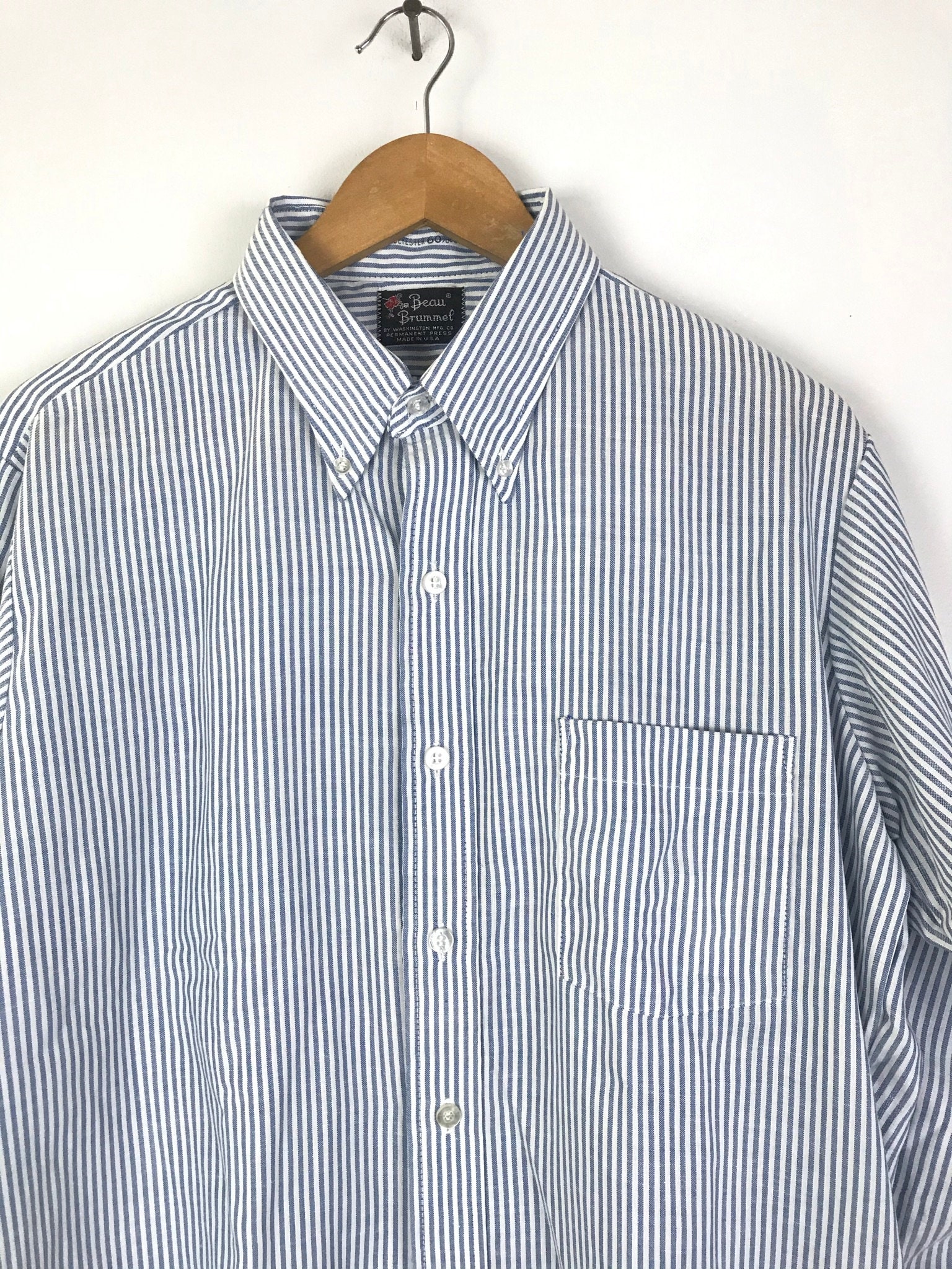 70s Blue \u0026 White Striped Dress Shirt 