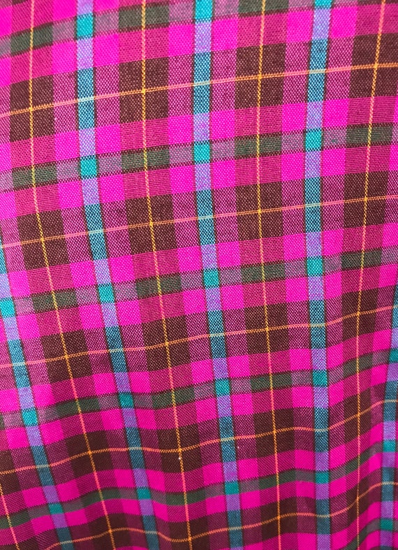 Vintage Mens Plaid Shirt, Hot Pink & Blue Plaid B… - image 4