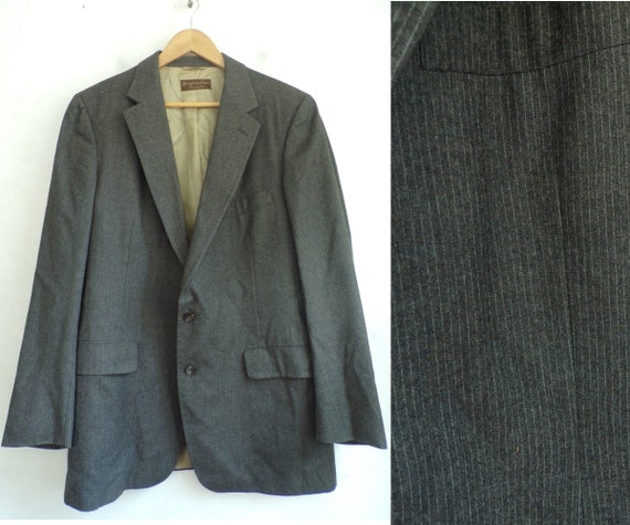 80s Brown & White Pinstriped Sport Coat Mens Size