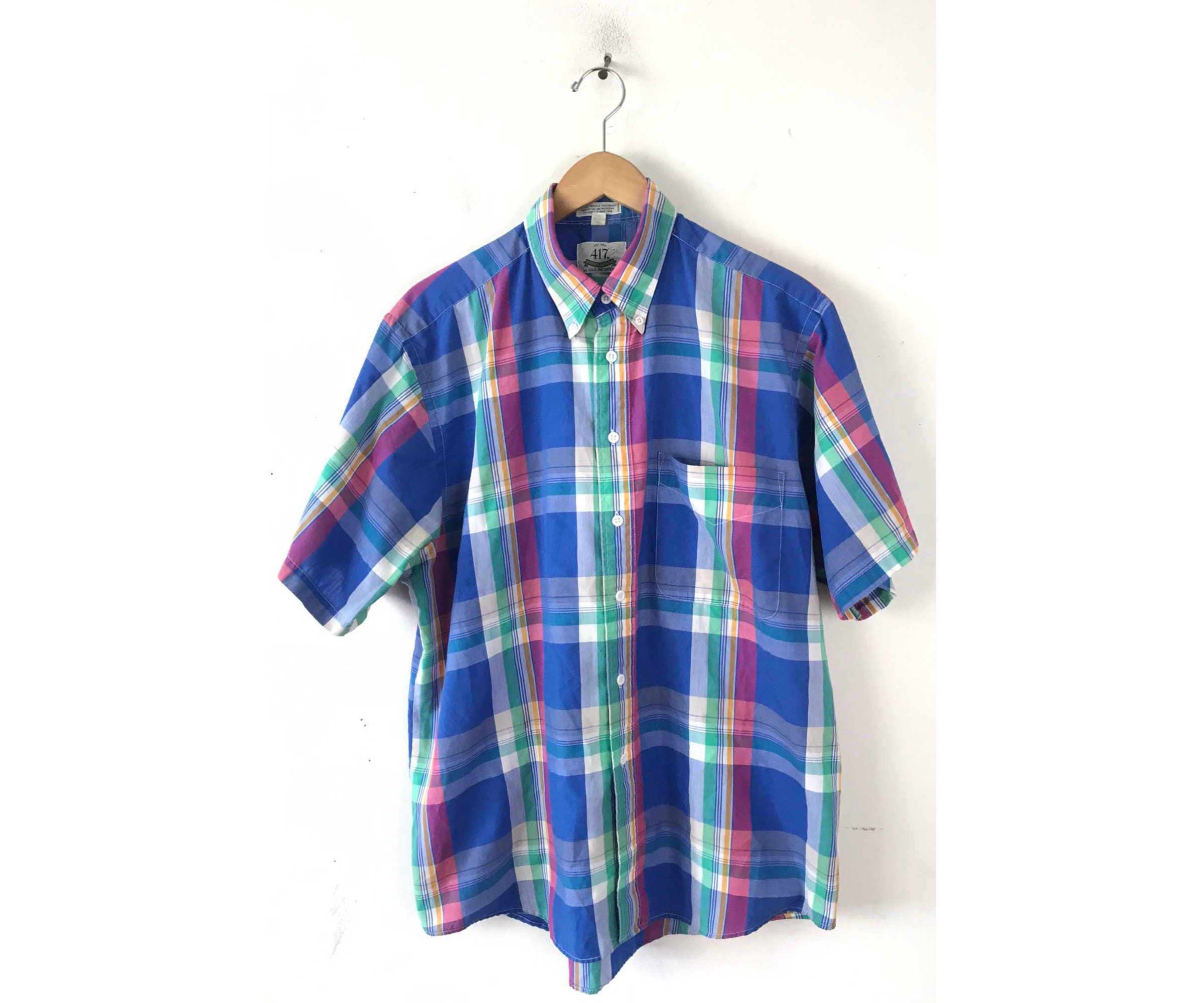 Vintage Colorful Plaid Shirt Men 90s 