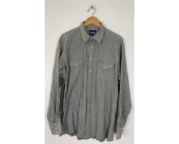Vintage Wrangler Black & White Striped Western Shi