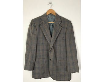 Chaqueta deportiva vintage de lana a cuadros de los años 70 para hombre, talla 42S, blazer gris, rojo y dorado.