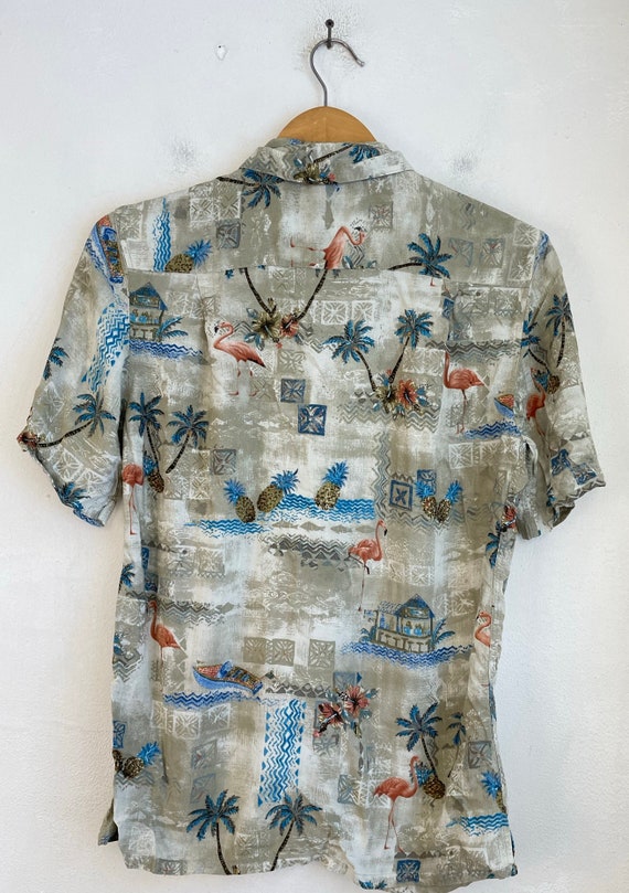 Vintage Flamingo Palm Tree Hawaiian Shirt Mens Sm… - image 5