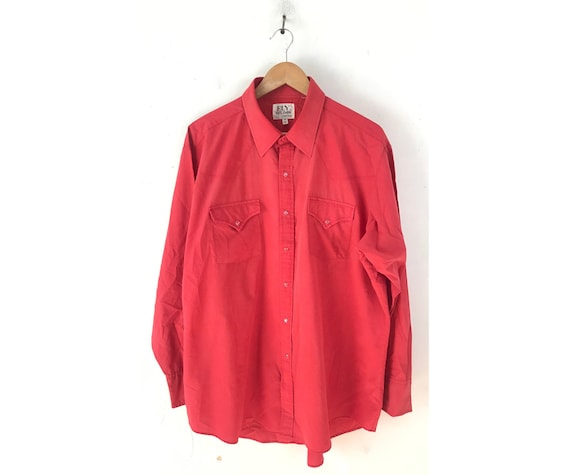 80s Red Western Shirt Mens Size 18 35, Vintage Ely