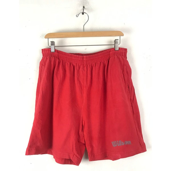 Vintage Wilson Red Elastic Waist Shorts Mens Size M/L, Cotton Sweatpants Athletic Shorts, Red Retro Dad Shorts, 90s Wilson Athletic Shorts