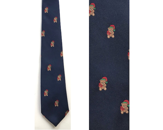 Vintage Christmas Teddy Bear Tie, Stuffed Teddy B… - image 1