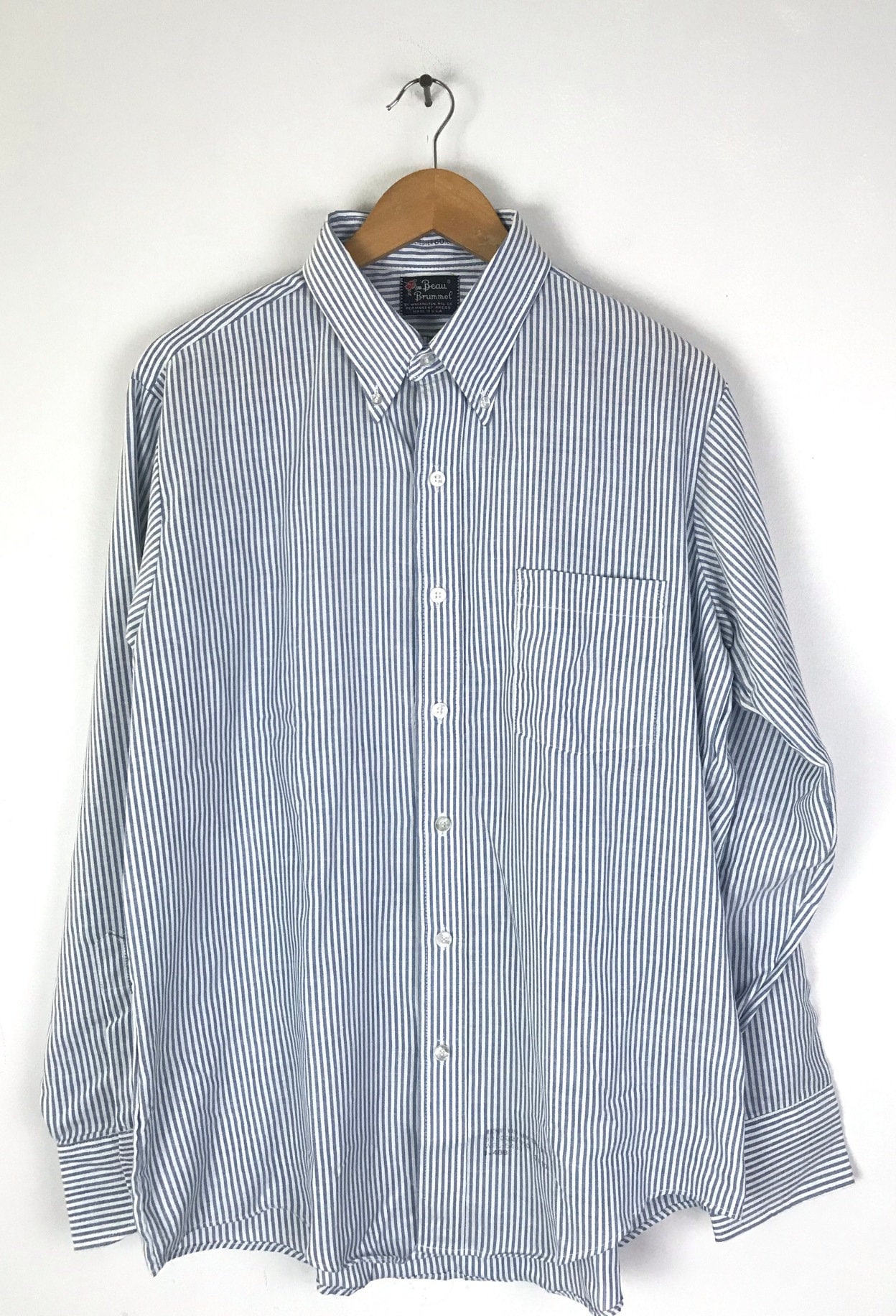 70s Blue & White Striped Dress Shirt Mens XL 16.5 35