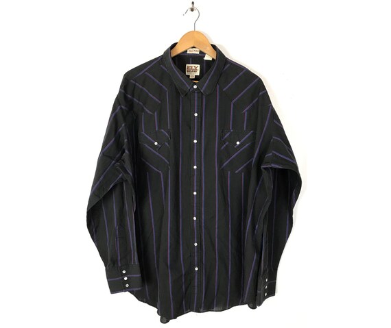 Vintage Black Pink & Blue Striped Western Shirt Me