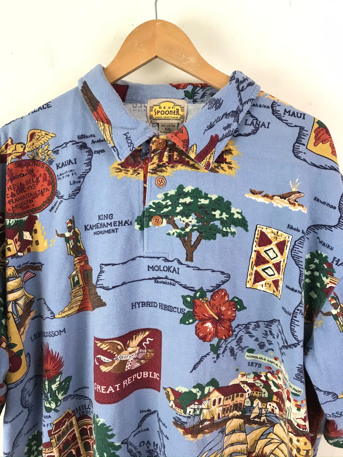 Vintage Reyn Spooner Hawaiian Polo Shirt Mens XXL Places of - Etsy