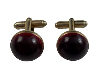Vintage Red Stone Cufflinks | Fancy Gold Tone Whale Back Cufflinks | Wedding Formal Event Mens Jewelry
