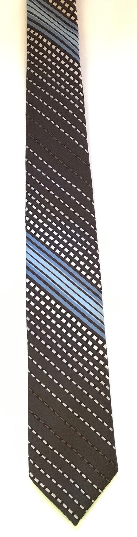 70s Brown White & Blue Striped Tie, Vintage Polye… - image 2