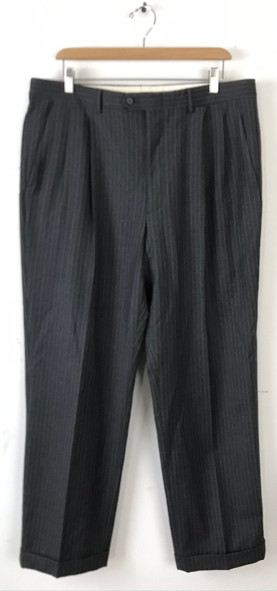 90s Dark Gray Pinstriped Two Piece Suit Mens Size 44L & 36W - Etsy
