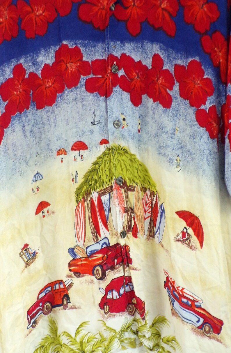 Beach Scene Car Hawaiian Shirt Tropical Beach Shirt Summer Hawaii Mens Hawaiian Shirt 90s Car Beach Print Hawaiian Shirt Mens XXL