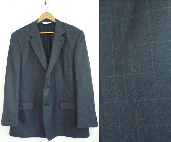 Vintage Mens Plaid Sports Coat, Blue & Brown Plai… - image 1