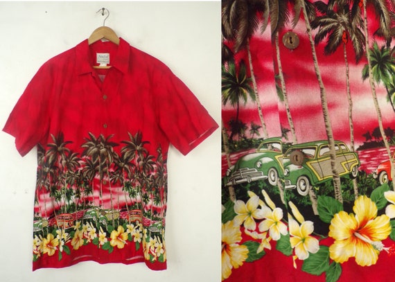 Vintage Mens Car Hawaiian Shirt,90s Old Fashion C… - image 1